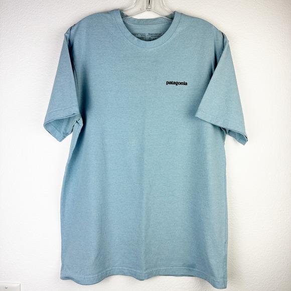 Patagonia Responsibili-tee Mens T-Shirt Blue Short Sleeve Logo Graphic - Picture 1 of 4